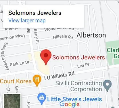 A map of solomons jewelers with the location of their store.